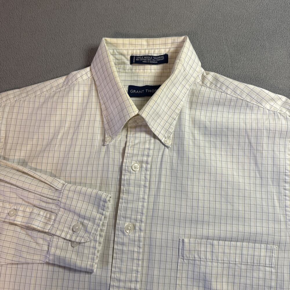 Grant Thomas Mens 16 32/33 100% Cotton 80s 2-Ply Pinpoint Grid Plaid Shirt